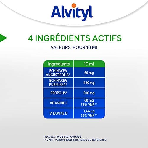 Alvityl - Sirop Défenses Immunitaires - Echinacées, Propolis, Vitamines C & D - Dès 3 ans - 240 ml