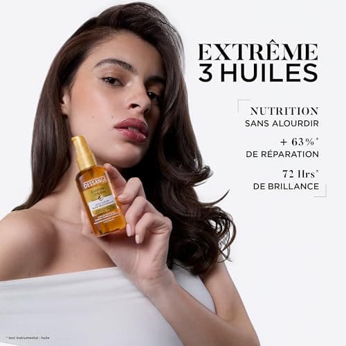 Dessange - Huile Sublime Nutri-Régénérante Extrême 3 Huiles - Formule Enrichie À L''Argan, Camélia & Pracaxi - Nourrit Intensément & Restaure - Pour Cheveux Desséchés - Sans Rinçage - 100 ml