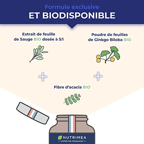 Ginkgo Biloba BIO - Complexe Mémoire & Concentration - Booste les Performances Cérébrales - Sauge BIO - 60 Gélules Vegan - Nutrimea - Fabrication Française