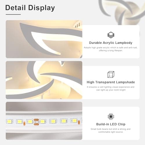 Dorlink Plafonnier LED Dimmable, Luminaire Plafonnier 35W 3900LM, Lampe de Plafond Salon Acrylique Créatif avec Télécommande/APP 3000K-6500K pour Salon, Chambre, Salle à Manger, Blanc, Ø58cm