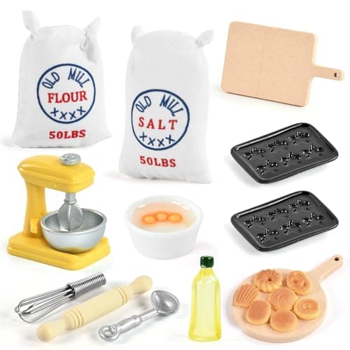 Accessoires Miniatures pour Maison de Poupée, Accessoires de Cuisine de Noël Miniature, Ensemble de Cuisson Miniature, Batteur à œufs Sac de Farine Miniature 1:12 Accessoires de Cuisine Miniatures