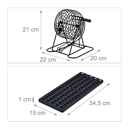 Relaxdays Bingo, boulier, 75 Boules, 18 grilles, 150 jetons, Plateau de Jeu, pour Petits et Grands, Multicolore