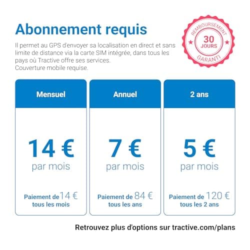 Tractive – Collier GPS pour chien - Élue Marque de l'Année - Localisation globale en direct - Alertes anti-fugue - Moniteur d'activité avec alertes de santé