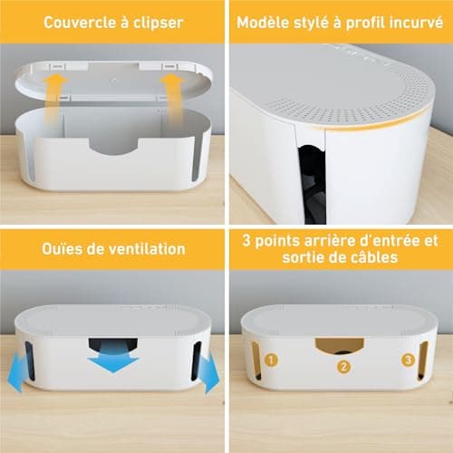 D-Line EU/CTULGEW/SW Boîte de Rangement pour Câbles, Boîte Cache-Câble, Cache Multiprise, Garder les Câbles Bien Rangés - Blanc, Grande