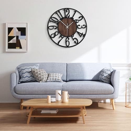 Mee 2ou Horloge Murale Design Moderne et Vintage, 60cm/ 24 Pouces Silencieuse sans Tic-Tac, Grande Horloge Murale Géante XXL, Disponible en 34cm, 40cm, 50 cm, 60 cm, 80 cm pour le Salon Cuisine Bureau