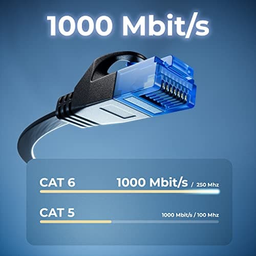deleyCON 10x 0,5m CAT6 Câble Réseau Plat 1000 Mbit Gigabit LAN - Cat 6 RJ45 Ethernet Câble de Raccordement Câble de Pose fin Plat - pour Internet Switch Routeur Modem Panneau de Brassage - Noir