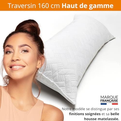 Traversin 160 cm à Mémoire de Forme Premium Extra Ferme pour Dormir sur Le côté (Apnée du Sommeil, Prothèse, Grossesse, Douleurs Lombaires) Pelochon Très Ferme Dur Lit Adulte XXL/Double/Simple/Canapé