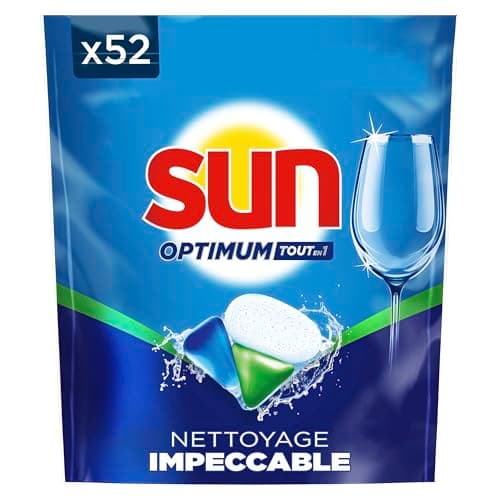 SUN - Optimum Pastilles Lave-Vaisselle Tout en 1-52 capsules - nettoyage impeccable - brillance éclatante - tablettes efficaces même en cycle court