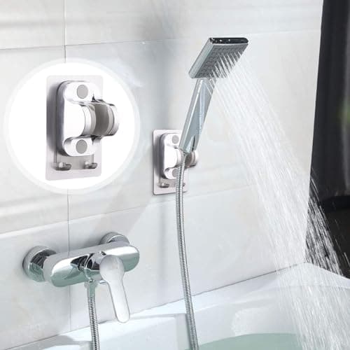 Lot de 2 supports de douche universels, supports de douche, supports de pomme de douche, aucun perçage requis, inclinaison réglable, super adhésif, supports de pomme de douche avec crochets