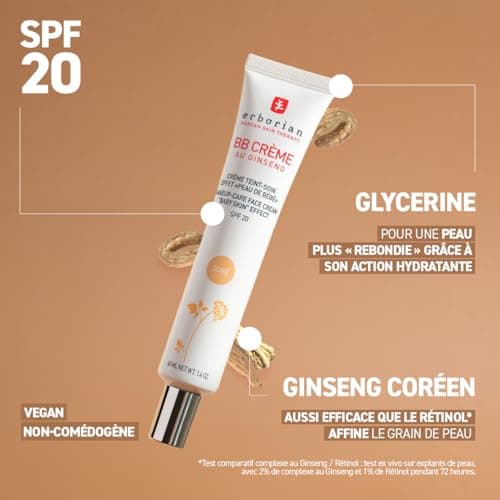 Erborian - BB Crème au Ginseng 5-en-1 - Soin Teinté Perfecteur Effet "Peau de Bébé" - Fond de Teint Couvrant Imperfections - Protection Solaire SPF 20 - Soin Cosmétique Coréen - Clair 15ML