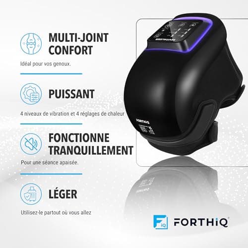 FORTHiQ Pro+ Massage Genoux avec Chaleur et Lumière Rouge, 6-en-1: Chaleur, Lumière Rouge à Double Longueur d'Onde et Vibration – Sans Fil, Portable, Rechargeable, Fonction Mémoire, Bandes Ajustables