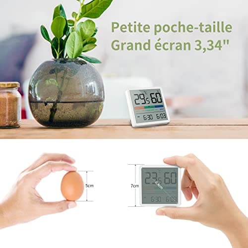 NOKLEAD Hygromètre Thermomètre d'intérieur, thermomètre numérique de bureau avec moniteur de température et d'humidité, thermomètre d'ambiance à jauge d'humidité précise (1, Blanc, 7cm)