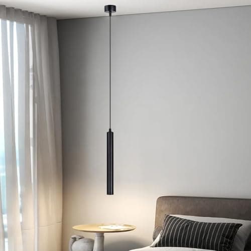 HOTUT Lustre Cylindrique Noir, Lustre LED, Blanc Chaud, 3000K, Lustre pour Salon, Table de Salle à Manger, Comptoir de Hôtel, 30 cm, Longueur Réglable, Lustre Moderne