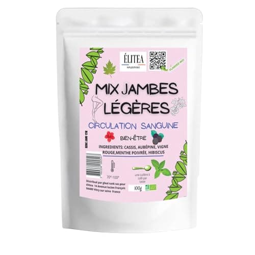 Infusion pour jambes légères à base de feuille de vigne rouge, hibiscus, cassis et menthe poivrée - Favorise la circulation sanguine et soulage les hémorroïdes