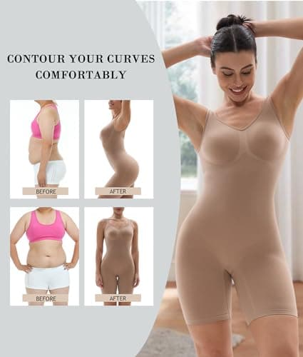 SHAPERX Gaine Ventre Plat Body Sculptant Femme Invisible Combinaison Gainante Shapewear Bodysuit Amincissant Body Short,UK-SZ5310-Sienna-S/M