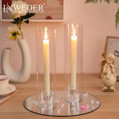 Inweder Bougeoirs pour bougies coniques : 6 bougeoirs en verre pour bougeoirs avec couvercle en verre amovible pour centre de table, mariage, décoration d'intérieur