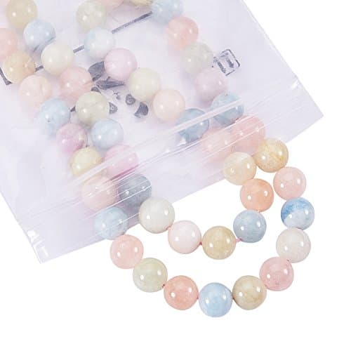nbeads 48 Pcs Perles en Pierre Naturelle, 8 mm Perles en Morganite Naturelle Rondelle Perle Ronde Brins Perles d'Espacement pour Bracelets Colliers Fabrication de Bijoux et Artisanat, Trou : 1 mm