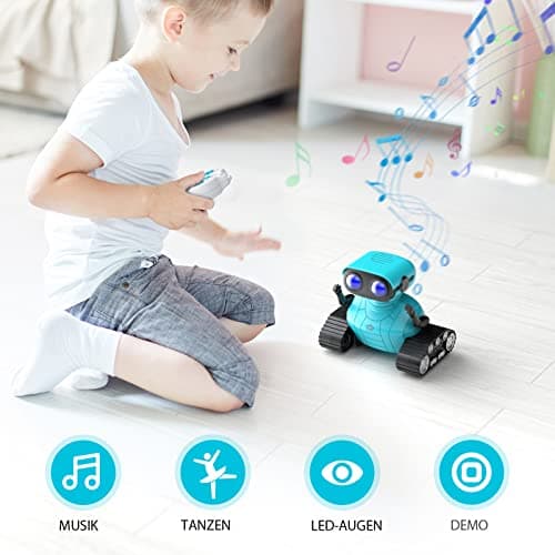 ALLCELE Robot Enfant Jouet,Télécommandés Rechargeables, avec Yeux LED, Musique et Sons Intéressants pour Garçons et Filles à Partir de 3 4 5 6 7 8 Ans Cadeau d'anniversaire(Bleu)