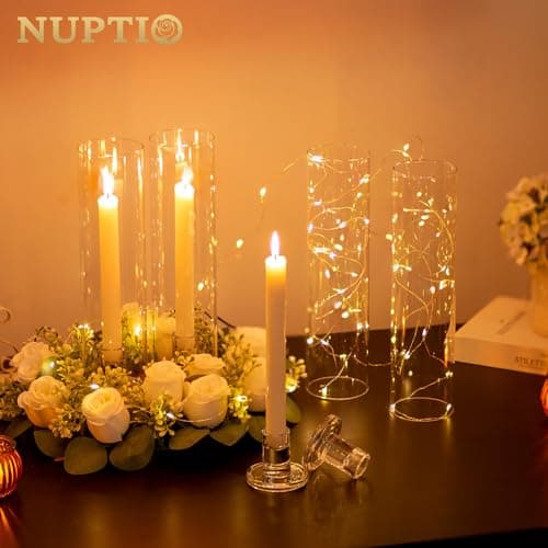NUPTIO Porte-Bougies en Verre Bougies Coniques - 10 Pcs Porte-Bougies en Verre Bougies Coniques, Abat-Jour Verre Transparent Bougies Coniques Moderne Mariage Noël Table Feu de Cheminée