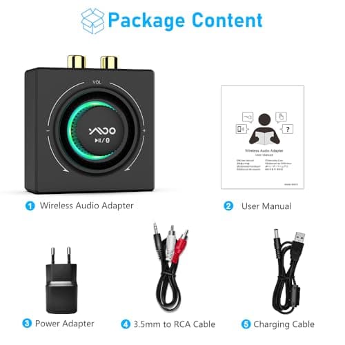 YMOO Récepteur Bluetooth B06T3Pro - Adaptateur Audio sans Fil avec AptX HD - Contrôle du Volume à Faible Latence - 3,5 mm AUX RCA - Double Lien avec Smartphone/Tablette/Ordinateur Portable pour
