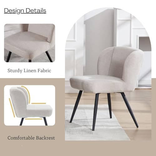 Wahson Chaise Salle à Manger Lot de 2 Lin Chaise de Cuisine Moderne Rembourré avec Pieds en Métal, Chaise de Salon Coussin Épais sans Accoudoirs pour Salle à Manger/Restaurant, Kaki