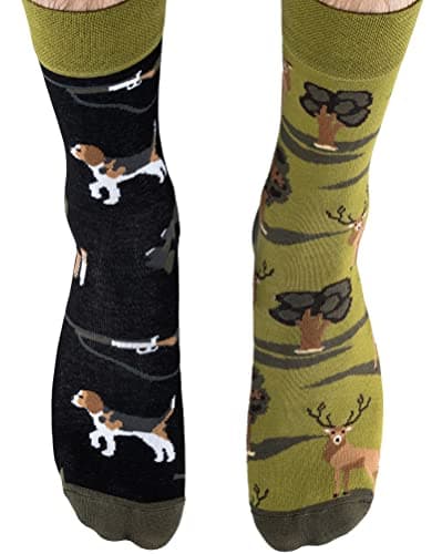 TODO COLOURS Chaussettes Mottif - Chasse - Fantaisie, Humour, Homme, Femme, Chaussettes Couleur - sanglier, cerf, forêt, chien, jumelles (43-46, Chasse)