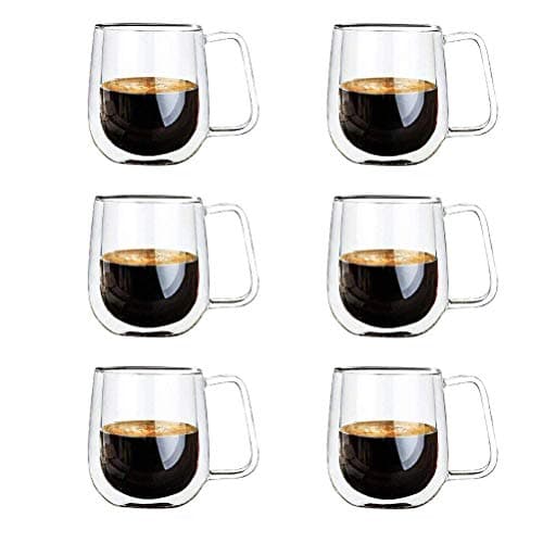 Vicloon Tasse Double Paroi, Lot de 6 Double Paroi Verre à Café en Verre Transparent, Verres à Double Paroi, Tasses en Verre Borosilicate, pour Thé,Café,Lattes,Cappuccino,Espresso,Bière