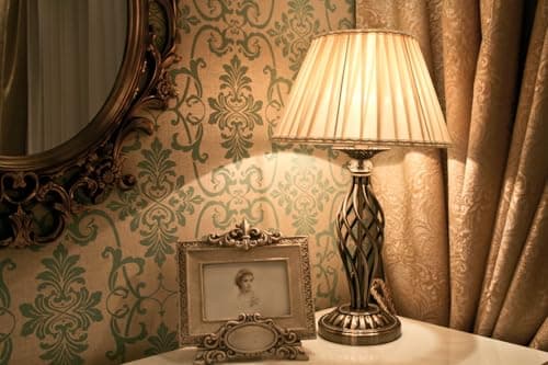 Lampe à poser, lampe de table, lampe de chevet, style classique, chic, Armature en Métal couleur bronze decoré avec cristal, Abat-jour en tissu blanc, 1 ampoule non incluses, pour le salon, chambre, sejour, bureau, 40 W E14 220V -240V