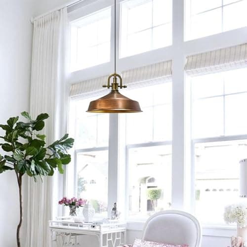 bamyum Asletl-Marine Lampe à Suspendre Industrielle, Abat-Jour de 41 cm, Lampes de Cuisine Modernes en Métal, Lampe à Suspendre E27 pour le Salon et la Salle à Manger, Couleur Cuivre