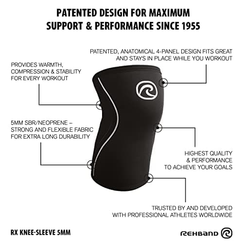 Rehband Genouillère en néoprène de 5 mm pour soutenir les genoux - Stabilise les articulations et les muscles - Idéal pour le sport la musculation, Couleur:Argent/Noir, Taille:S
