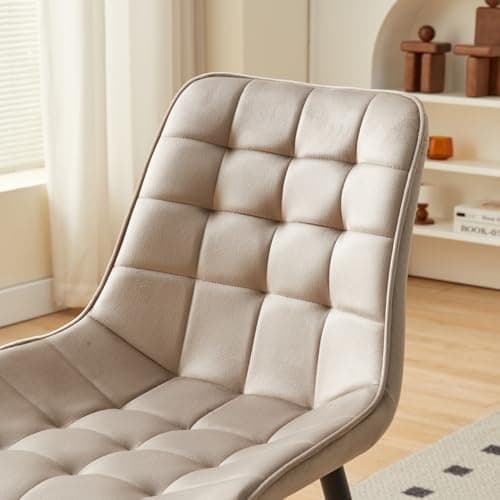Kosmi - Lot de 2 chaises Beiges Style scandinave avec Assise en Tissu rembourré et Pieds en métal Noir