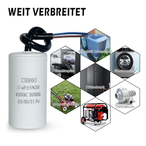CBB60 450v 16uf 50/60HZ condensateur de démarrage, condensateur de moteur, condensateur de moteur, condensateur microfarad avec fil ANGEEK
