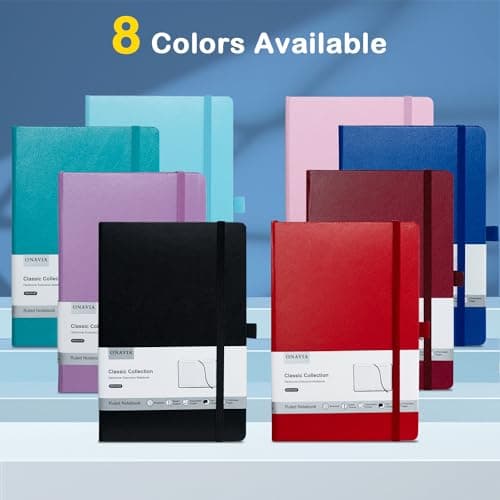 ONAVIA Lot de 8 Carnet de Notes, Carnet A5 Ligné Classique à Couverture Rigide,160 Pages, 100gsm, Carnets de Notes Avec Pochette Pliante Pour le Bureau École Maison Écriture&Notes, 21 x 14cm