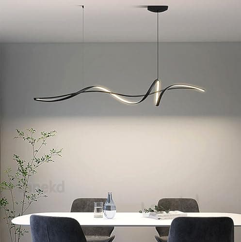 LED Lustre Salle à Manger Dimmable Suspension Luminaires Moderne Lampe à Suspension Dimmable Linéaire Spirale Design Hauteur Réglable Plafonnier pour Cuisine Salon Bureau Plafond Lampe (Noir, L100cm)