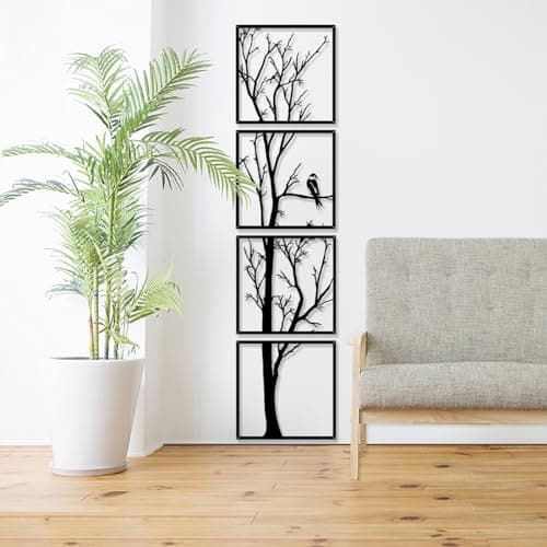 Pduoduo Lot de 4 décorations murales en forme d'arbre en métal pour maison, jardin, salon