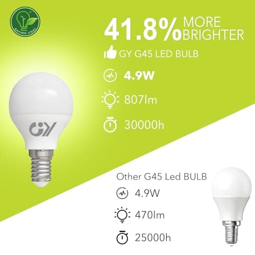 GY Ampoule LED E14 4,9W équivalent 60W, 807 Lumens 3000K Blanc Chaud,G45 Ampoule E14 Led Efficacité Energétique, Non-Dimmable, Lot de 12