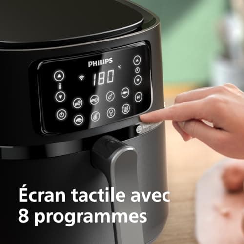 Philips 5000 Series Airfryer XXL - Connecté - 16 fonctions de cuisson, format XXL de 7,2L/1,4kg, technologie RapidAir, -90% de matières grasses, écran tactile, facile à nettoyer, noir (HD9285/90)