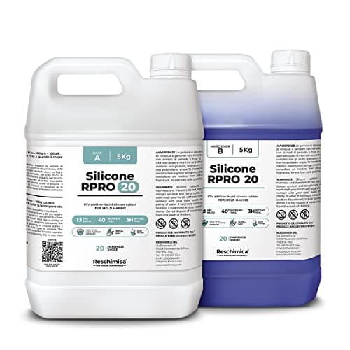 Reschimica Caoutchouc de Silicone Liquide pour Moulage 1:1 R Pro 20, 100% sûr, Non Toxique, Facile à Utiliser, Silicone de Moulage avec catalyseur au Platine (10 kg)
