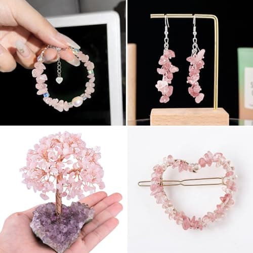 400 Pièces Chips de Pierre Rose Naturelle avec Trou 5-8mm, Bracelet Pierre Naturelle Chips Irrégulières, Vrai Chips de Pierre Precieuse pour Bracelet Pierre DIY