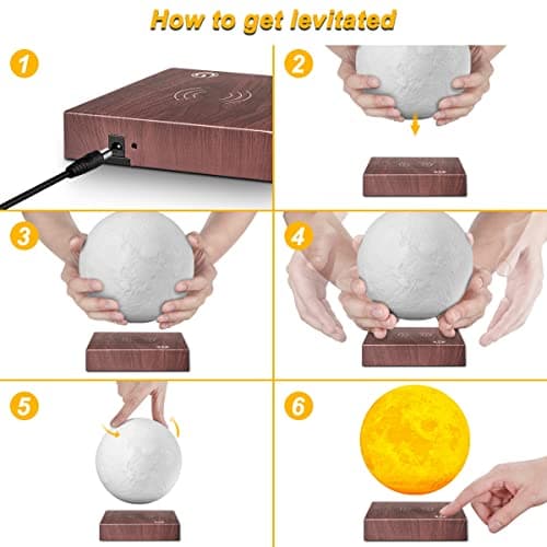 Lampe de lune flottante à lévitation magnétique - Lampe de lune LED à impression 3D avec contrôle tactile, 3 modes de rotation, veilleuse pour le bureau, la maison et la table, cadeau créatif