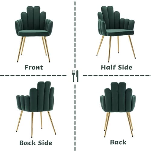 Wahson Chaise de Salle à Manger Lot de 2, Chaise Salle à Manger en Velours, de Salon Moderne avec Accoudoir et Pied Doré, Chaise de Cuisine pour Restaurant et Salle à Manger, Vert