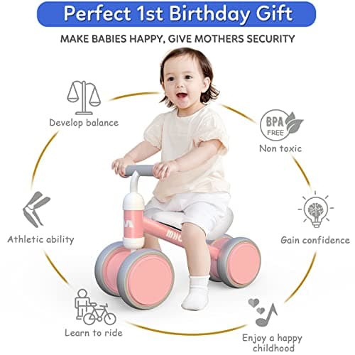Draisienne Enfants Vélo Bébé sans Pédales 10-24 Mois Jouet Baby Walker Fille Garçon 1-2 Ans Jouet d'Equitation Trotteur Bebe Mini Bike Cadeau Anniversaire Noel Rose