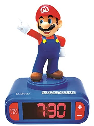 Lexibook, Super Mario, Réveil veilleuse Mario, personnage lumineux, choix de 6 alarmes, 6 effets sonores, Horloge, Réveil pour garçon et fille, Snooze, Bleu / Rouge, RL800NI