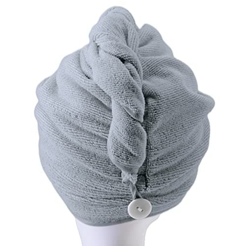 Polyte - 2 Serviettes Turban en Microfibres - séchage des Cheveux - Gris - 31 x 71 cm