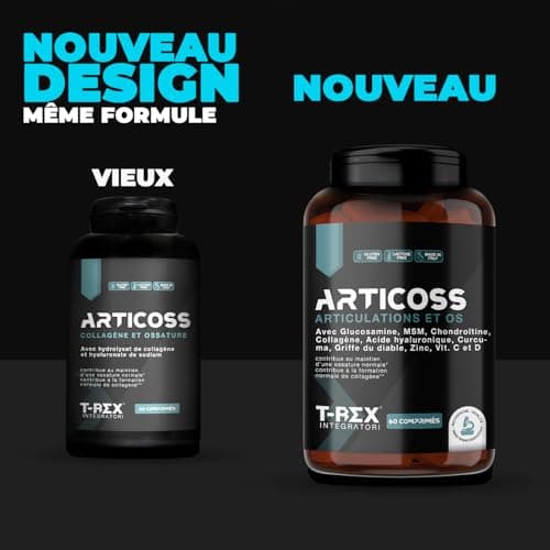 ARTICOSS, Glucosamine, Chondroïtine, MSM, Harpagophytum Supplément pour Articulations, Os es Cartilage avec Vitamine C et Vitamine D, Collagène et Acide Hyaluronique. 60 comprimés