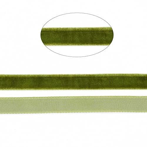Pandahall Rouleau de ruban en velours de 45,7 m x 0,95 cm sur une face - Décoration en dentelle pour emballage cadeau, nœuds pour cheveux, fabrication de pinces à cheveux, couleur vert olive foncé