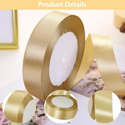 laeeyin Ruban de satin de 44 m de large - 20 mm de large - Ruban cadeau de mariage - Parfait pour les mariages, les anniversaires et les occasions festives (doré)