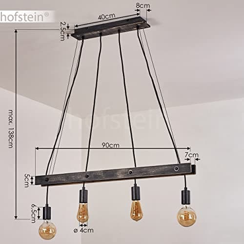 Suspension Aarhus, lampe à suspendre en métal/bois en noir/marron, 4 flammes, 4 x E27, hauteur réglable, sans ampoules