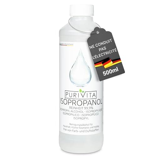 PURIVITA ISOPROPANOL - alcool de nettoyage - Alcool Isopropylique 99,9% - pour la maison, l'industrie, l'électronique - dégraissant + solvant - sans résidus - non conducteur - 500ml
