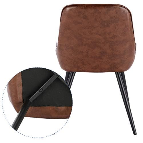 Lestarain Lot de 2 Chaises de Salle à Manger avec Dossier Chaise de Cuisine Rétro Chaise de Salon Assise en Similicuir et Pieds en Métal,Brune